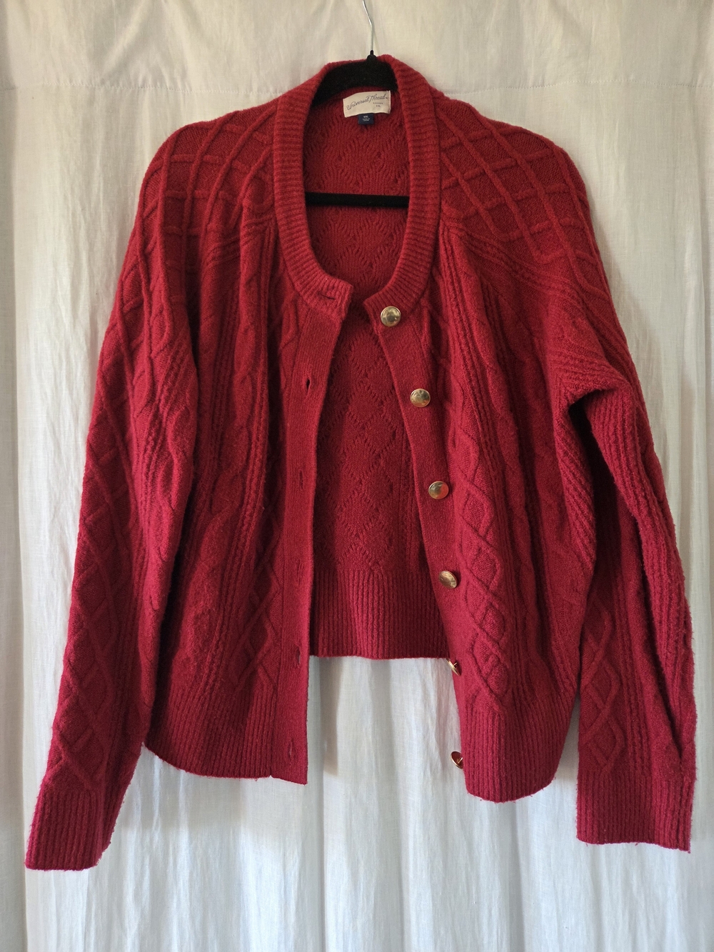 Universal Thread | Red Cable-Knit Cardigan with Gold Buttons
